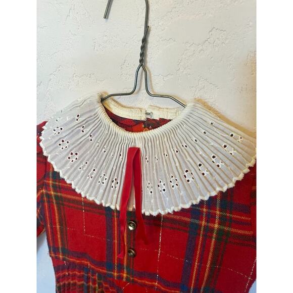 Vintage Little Saints Girls Dress Size Age 4 To 5 Pleated Plaid Made in England - Picture 3 of 3